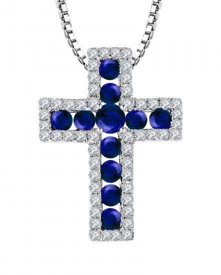 CROSS COLORED STONE DIAMOND PENDANT (TP1350)